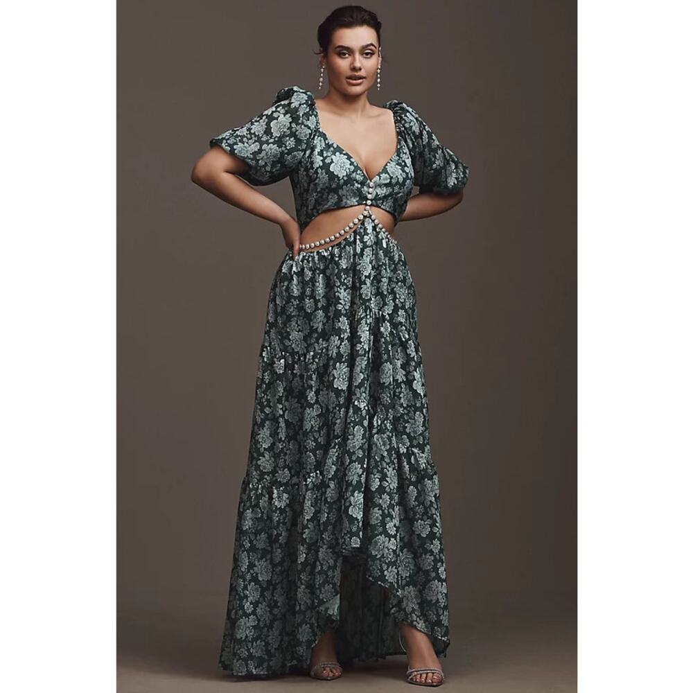 V. Chapman  Emma V-Neck A-Line Brocade Cutout Maxi Dress Size 2 NWT - Picture 5 of 13